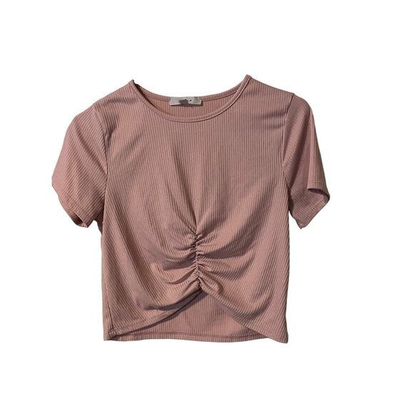 Gaze Size Small Womens Powder Pink Short Sleeve Crop Top with Striped Pattern #Q - Picture 1 of 5